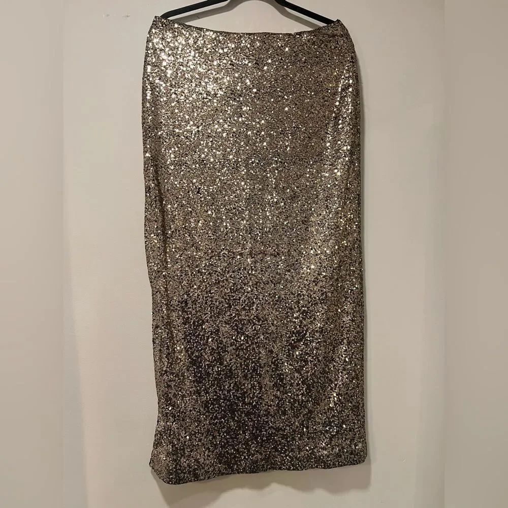 Reformation Glittering Sequin Pencil Skirt in gold